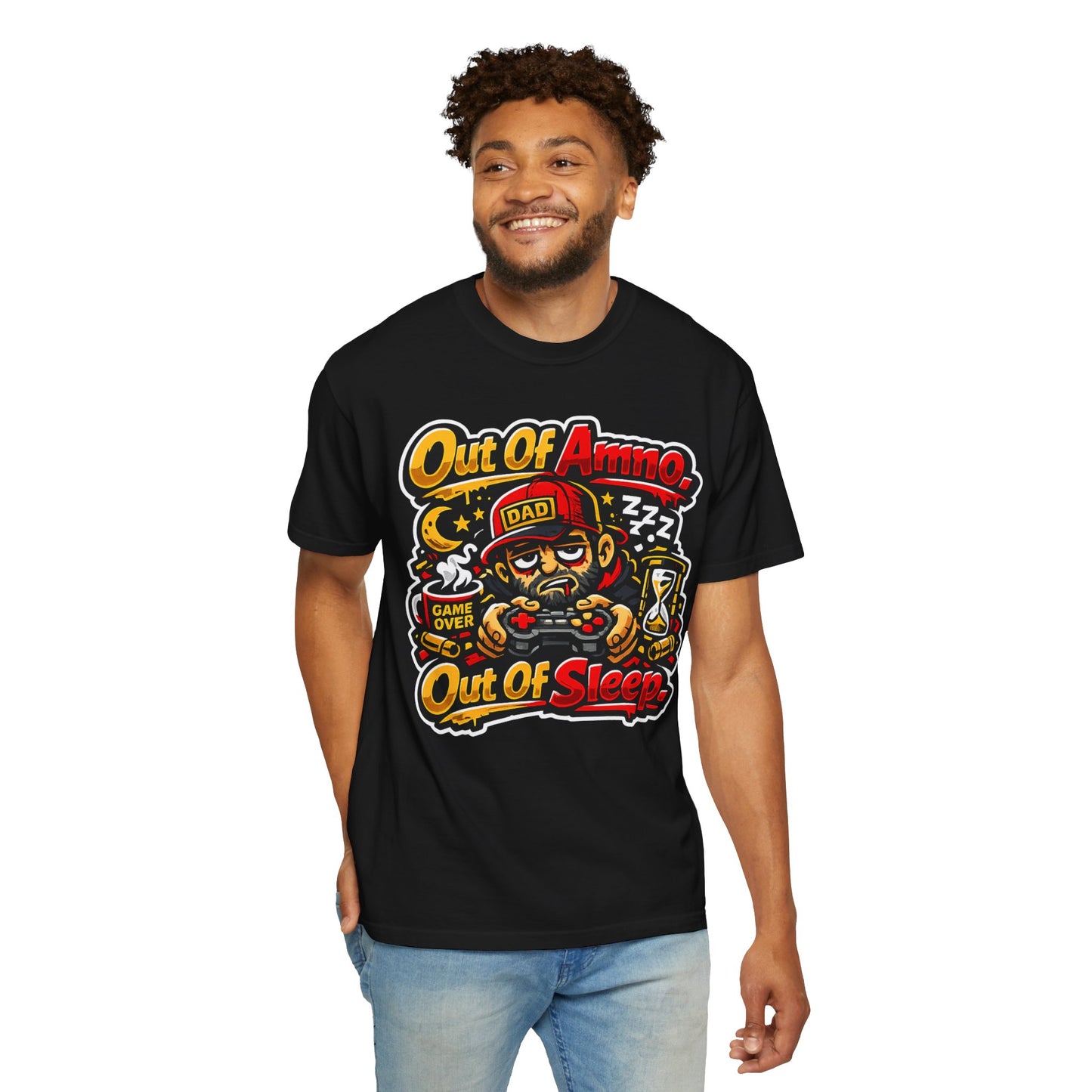 Dad Tee "Out of Ammo, Out of Sleep" | Gamer Tee