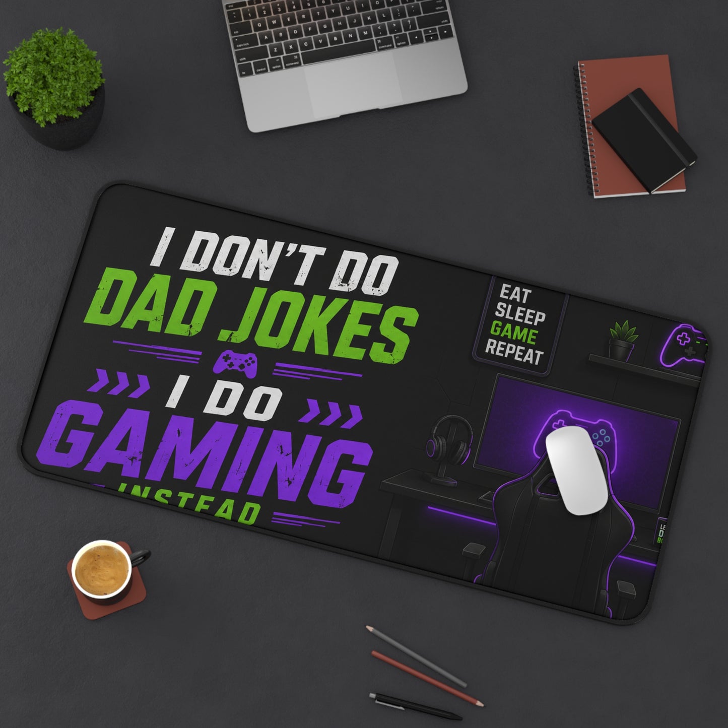Gaming Desk Mat — "I Don't Do Dad Jokes, I Do Gaming Instead" RGB PC Mouse Pad for Gamer Dads