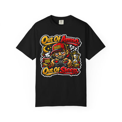Dad Tee "Out of Ammo, Out of Sleep" | Gamer Tee