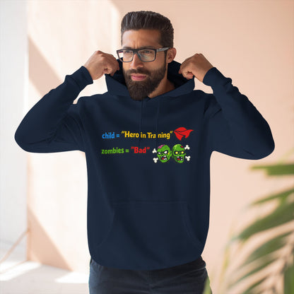 Child = “Hero in Training” Gamer Dad Hoodie | Funny Zombie Dad Gaming Hoodie | Gamer Parent Sweatshirt | Funny Family Gaming Hoodie