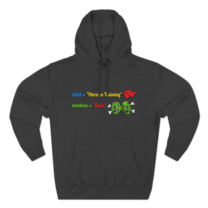 Child = “Hero in Training” Gamer Dad Hoodie | Funny Zombie Dad Gaming Hoodie | Gamer Parent Sweatshirt | Funny Family Gaming Hoodie