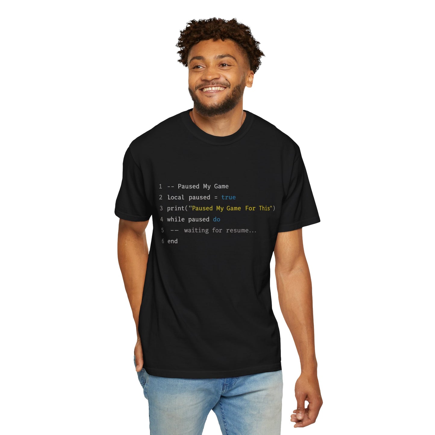 T-Shirt — "Paused My Game For This" Gamer Code Tee