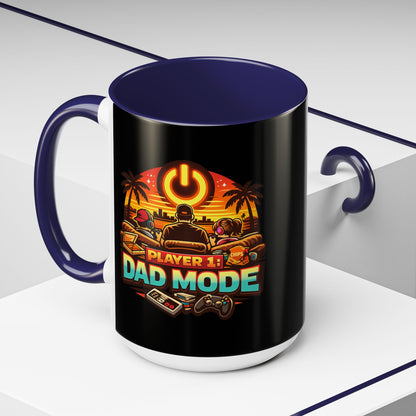 Player 1 Dad Mode Gaming Mug | Gamer Dad Coffee Mug | Retro Gaming Coffee Cup | Funny Gaming Dad Mug | Gamer Lifestyle Drinkware (11/15oz)