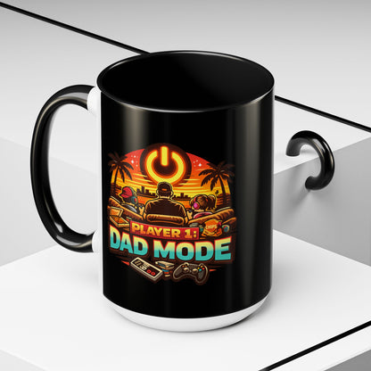 Player 1 Dad Mode Gaming Mug | Gamer Dad Coffee Mug | Retro Gaming Coffee Cup | Funny Gaming Dad Mug | Gamer Lifestyle Drinkware (11/15oz)