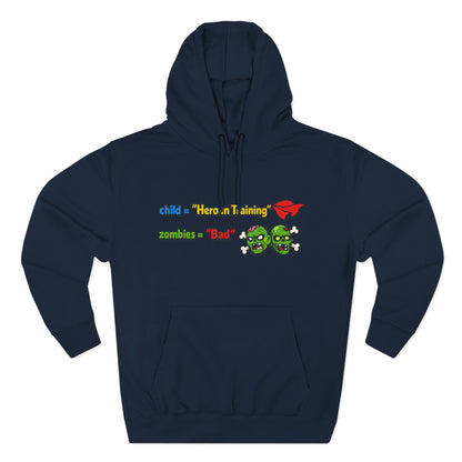 Child = “Hero in Training” Gamer Dad Hoodie | Funny Zombie Dad Gaming Hoodie | Gamer Parent Sweatshirt | Funny Family Gaming Hoodie