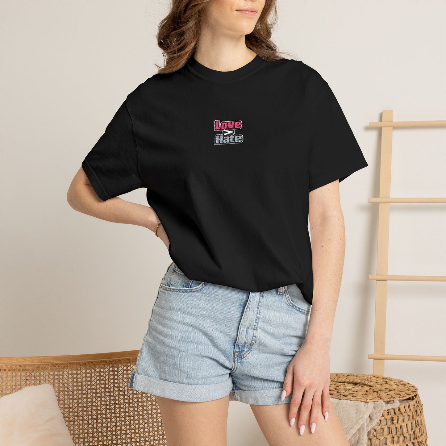 T-Shirt — 'Love Beats Hate' Mini Chest Graphic Tee