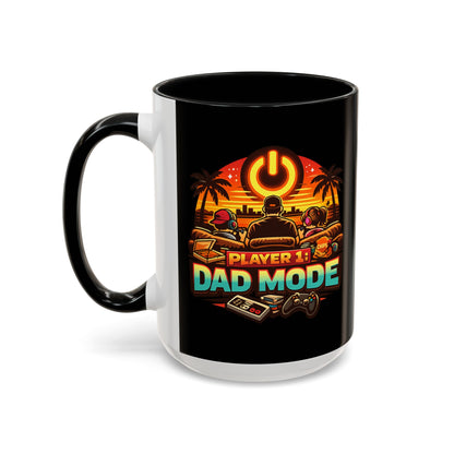 Player 1 Dad Mode Gaming Mug | Gamer Dad Coffee Mug | Retro Gaming Coffee Cup | Funny Gaming Dad Mug | Gamer Lifestyle Drinkware (11/15oz)