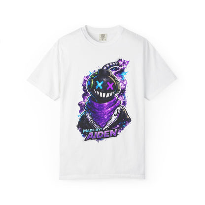 Neon Bomber Character Graphic T-Shirt — Gamer Streetwear Tee "Made by Aiden"