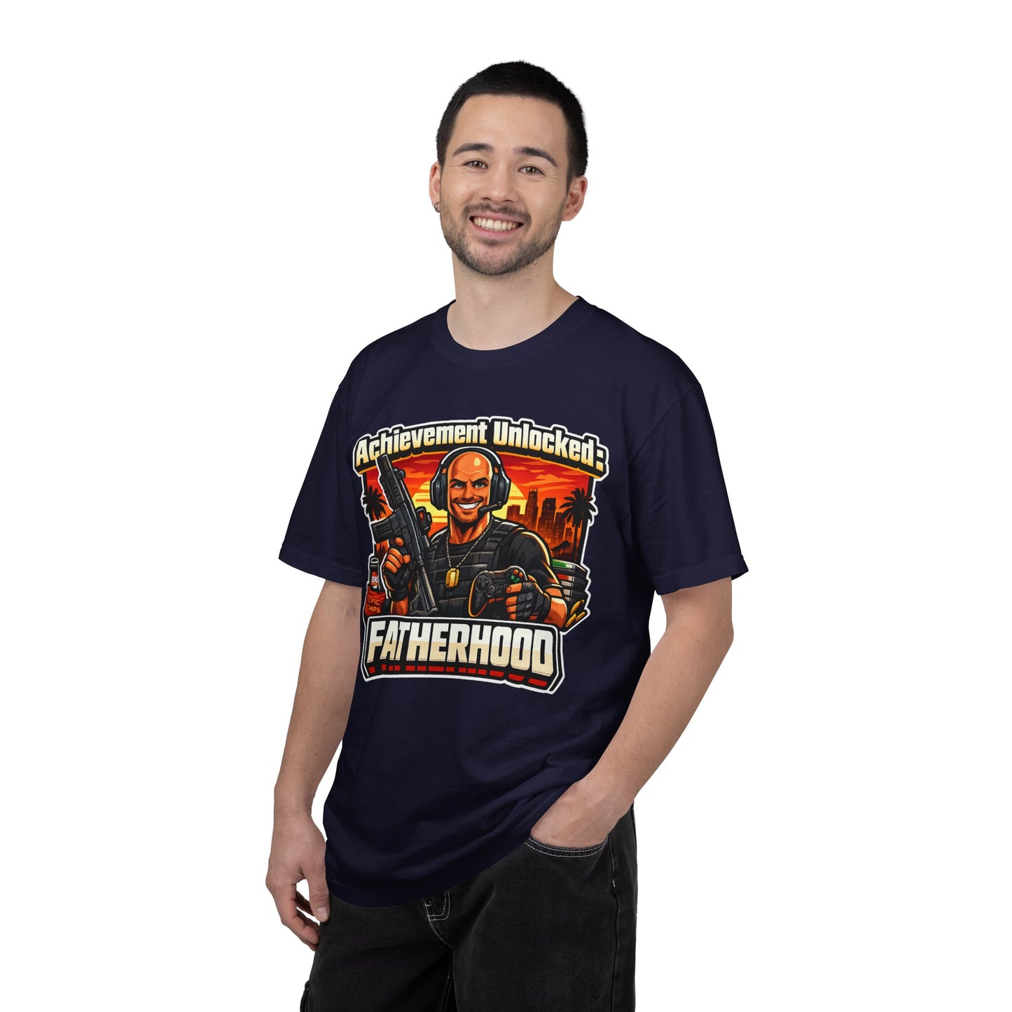 Achievement Unlocked Fatherhood Shirt | Gamer Dad T-Shirt | Funny Gaming Father Tee | FPS Gamer Dad Apparel | Retro Gaming Streetwear