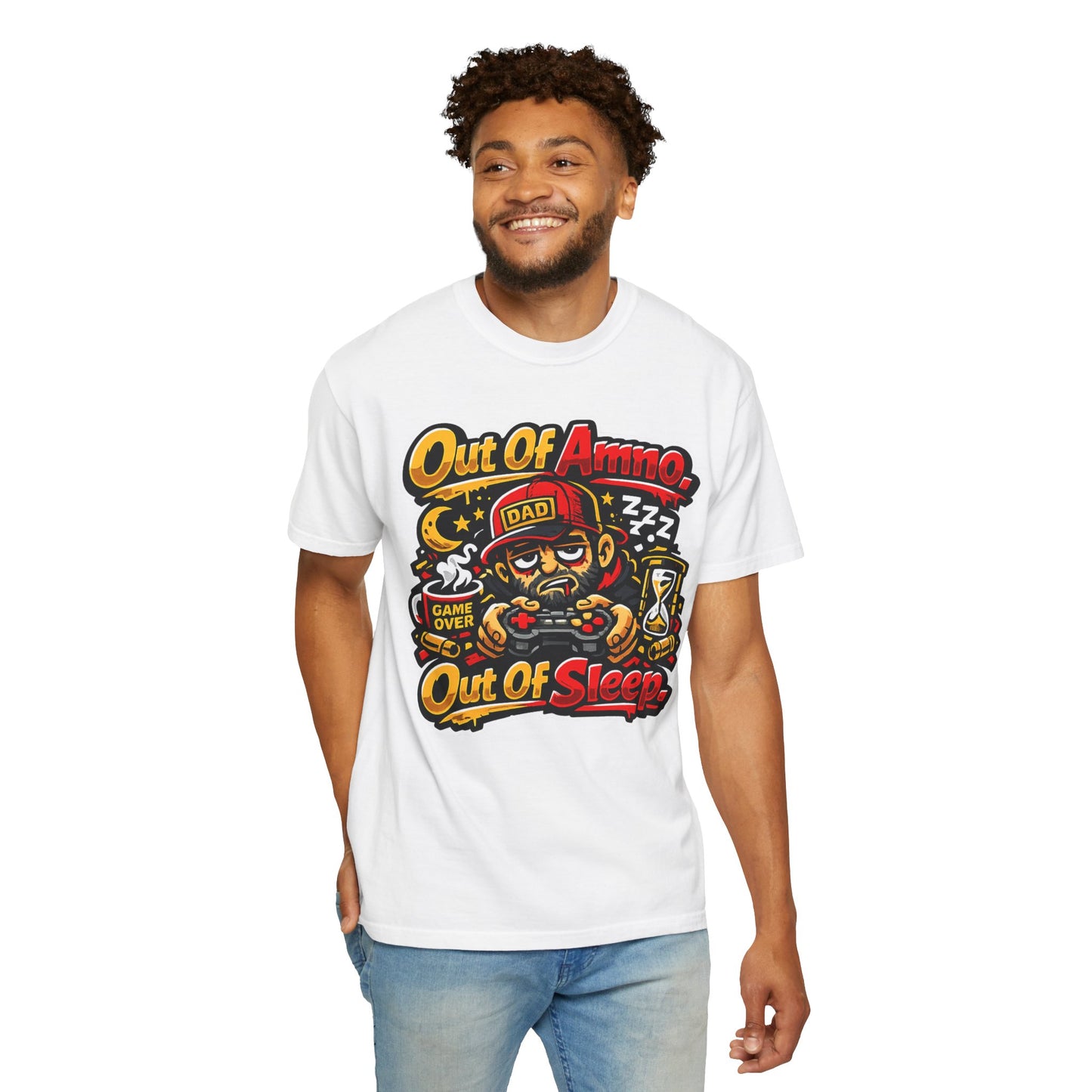 Dad Tee "Out of Ammo, Out of Sleep" | Gamer Tee