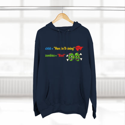 Child = “Hero in Training” Gamer Dad Hoodie | Funny Zombie Dad Gaming Hoodie | Gamer Parent Sweatshirt | Funny Family Gaming Hoodie
