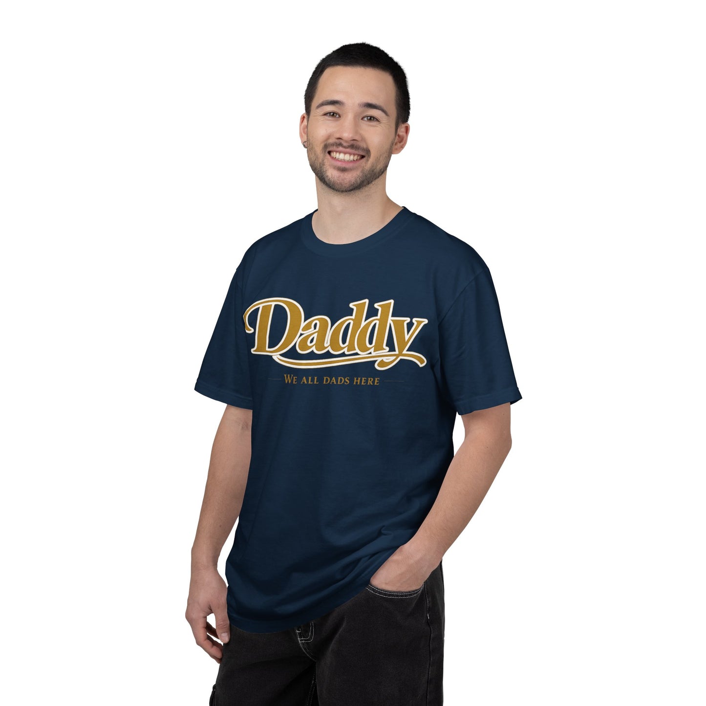 Daddy We All Dads Here Shirt | Gamer Dad Streetwear Tee | Minimal Varsity Dad Shirt | Gaming Dads Online Apparel | Dad Lifestyle Tee