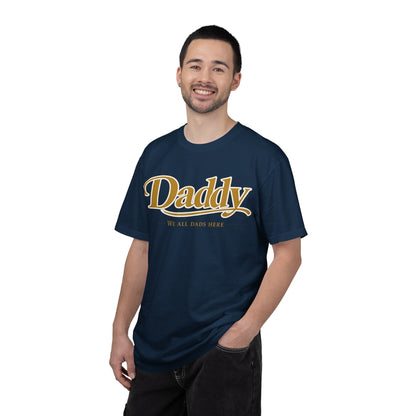 Daddy We All Dads Here Shirt | Gamer Dad Streetwear Tee | Minimal Varsity Dad Shirt | Gaming Dads Online Apparel | Dad Lifestyle Tee