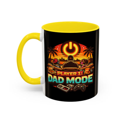 Player 1 Dad Mode Gaming Mug | Gamer Dad Coffee Mug | Retro Gaming Coffee Cup | Funny Gaming Dad Mug | Gamer Lifestyle Drinkware (11/15oz)