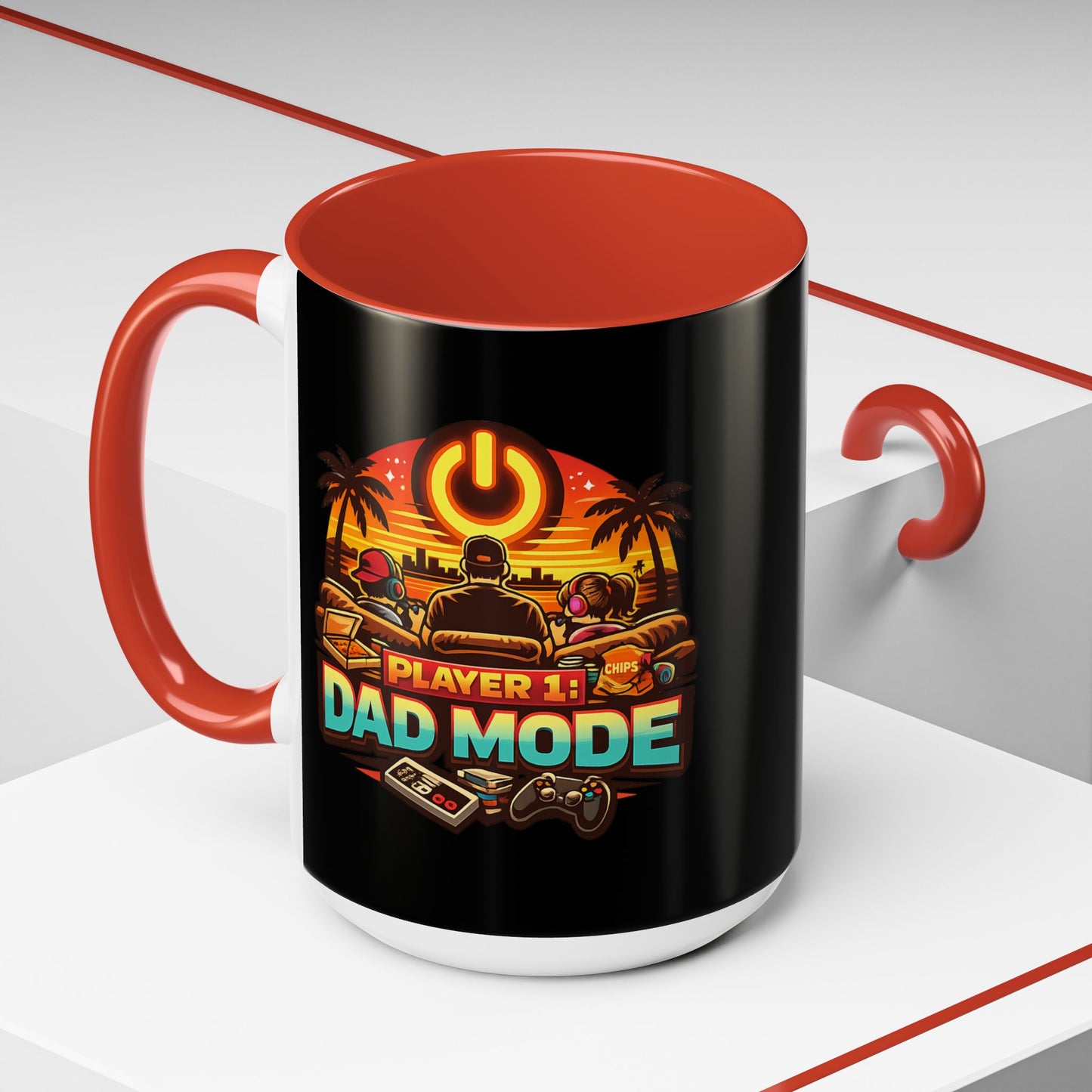Player 1 Dad Mode Gaming Mug | Gamer Dad Coffee Mug | Retro Gaming Coffee Cup | Funny Gaming Dad Mug | Gamer Lifestyle Drinkware (11/15oz)