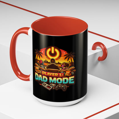 Player 1 Dad Mode Gaming Mug | Gamer Dad Coffee Mug | Retro Gaming Coffee Cup | Funny Gaming Dad Mug | Gamer Lifestyle Drinkware (11/15oz)