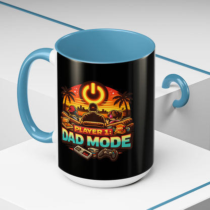 Player 1 Dad Mode Gaming Mug | Gamer Dad Coffee Mug | Retro Gaming Coffee Cup | Funny Gaming Dad Mug | Gamer Lifestyle Drinkware (11/15oz)