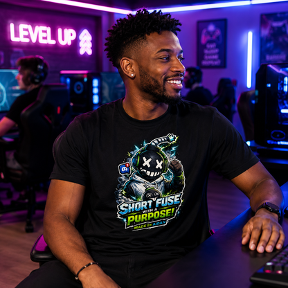 ⚡ SHORT FUSE WITH A PURPOSE ⚡ Graphic T-Shirt — Gamer Streetwear Tee "Made by Aiden"