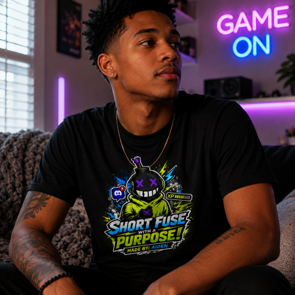 Short Fuse With A Purpose Graphic T-Shirt — Gamer Streetwear Tee