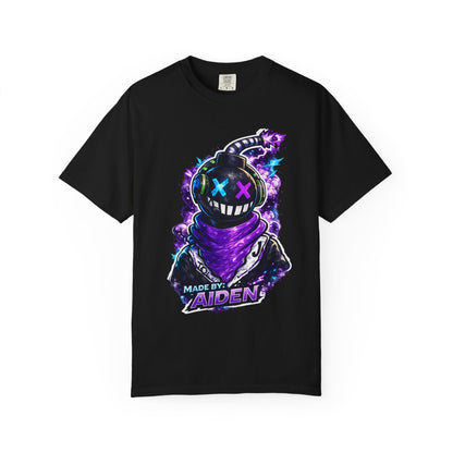 Neon Bomber Character Graphic T-Shirt — Gamer Streetwear Tee "Made by Aiden"