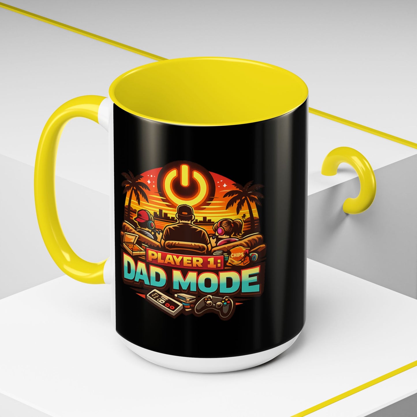 Player 1 Dad Mode Gaming Mug | Gamer Dad Coffee Mug | Retro Gaming Coffee Cup | Funny Gaming Dad Mug | Gamer Lifestyle Drinkware (11/15oz)