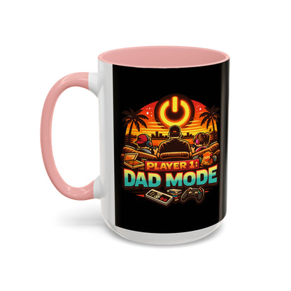 Player 1 Dad Mode Gaming Mug | Gamer Dad Coffee Mug | Retro Gaming Coffee Cup | Funny Gaming Dad Mug | Gamer Lifestyle Drinkware (11/15oz)