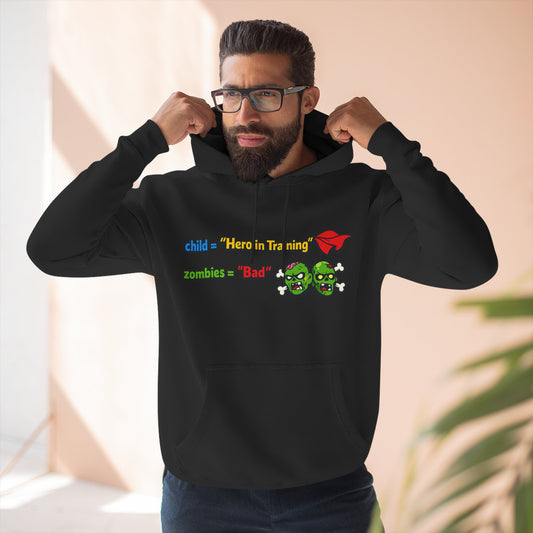 Child = “Hero in Training” Gamer Dad Hoodie | Funny Zombie Dad Gaming Hoodie | Gamer Parent Sweatshirt | Funny Family Gaming Hoodie