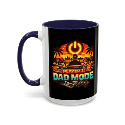 Player 1 Dad Mode Gaming Mug | Gamer Dad Coffee Mug | Retro Gaming Coffee Cup | Funny Gaming Dad Mug | Gamer Lifestyle Drinkware (11/15oz)
