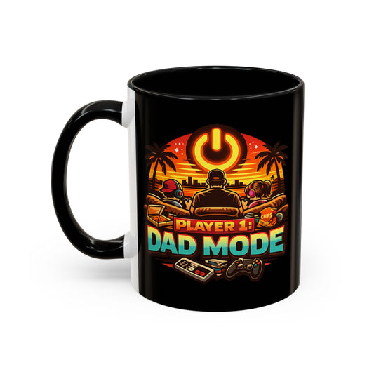 Player 1 Dad Mode Gaming Mug | Gamer Dad Coffee Mug | Retro Gaming Coffee Cup | Funny Gaming Dad Mug | Gamer Lifestyle Drinkware (11/15oz)