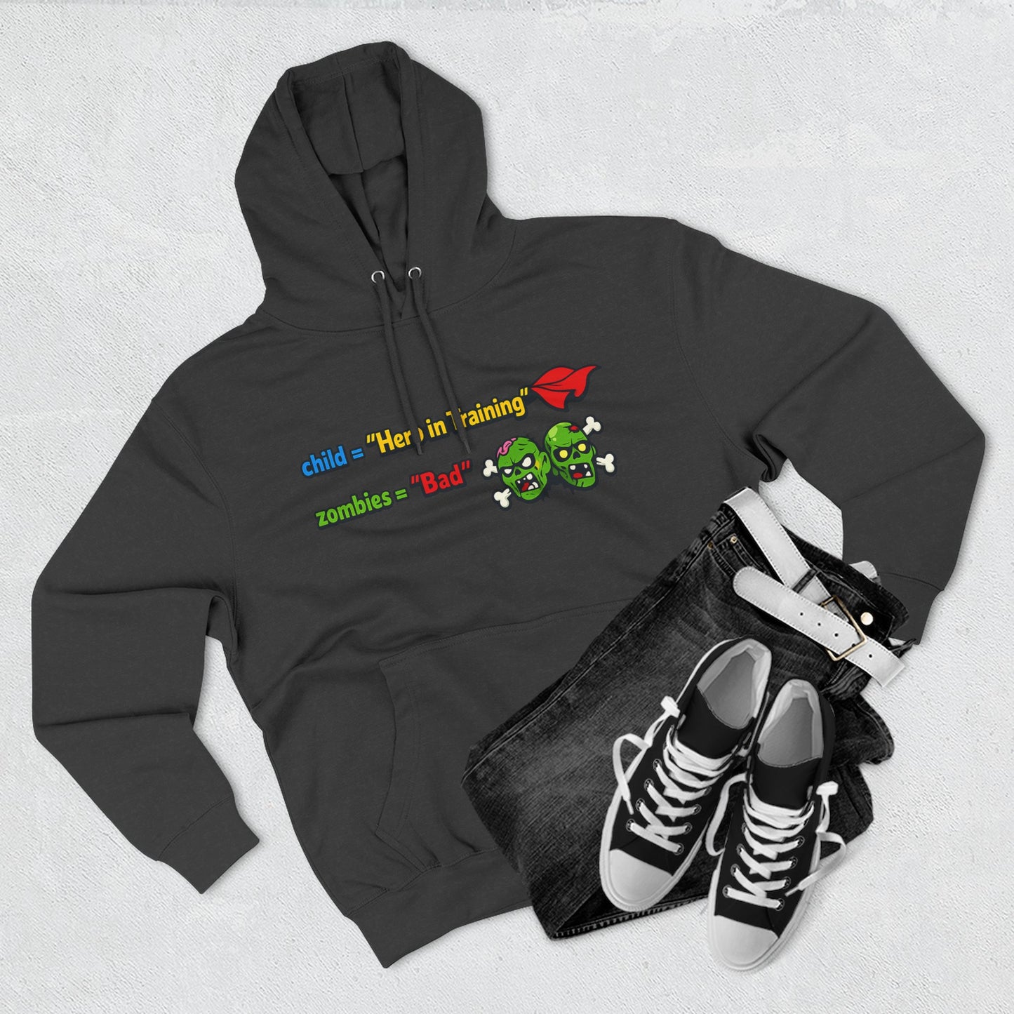 Child = “Hero in Training” Gamer Dad Hoodie | Funny Zombie Dad Gaming Hoodie | Gamer Parent Sweatshirt | Funny Family Gaming Hoodie