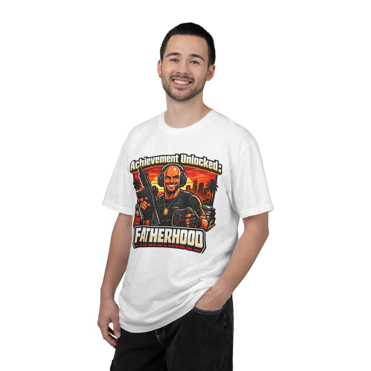 Achievement Unlocked Fatherhood Shirt | Gamer Dad T-Shirt | Funny Gaming Father Tee | FPS Gamer Dad Apparel | Retro Gaming Streetwear