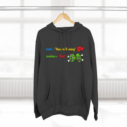 Child = “Hero in Training” Gamer Dad Hoodie | Funny Zombie Dad Gaming Hoodie | Gamer Parent Sweatshirt | Funny Family Gaming Hoodie