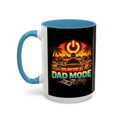 Player 1 Dad Mode Gaming Mug | Gamer Dad Coffee Mug | Retro Gaming Coffee Cup | Funny Gaming Dad Mug | Gamer Lifestyle Drinkware (11/15oz)
