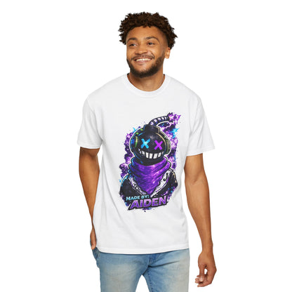 Neon Bomber Character Graphic T-Shirt — Gamer Streetwear Tee "Made by Aiden"