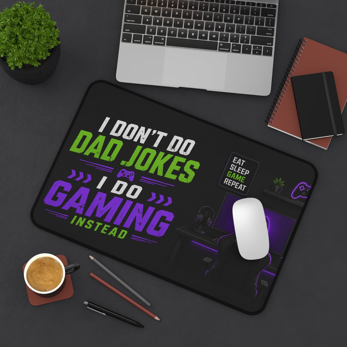 Gaming Desk Mat — "I Don't Do Dad Jokes, I Do Gaming Instead" RGB PC Mouse Pad for Gamer Dads