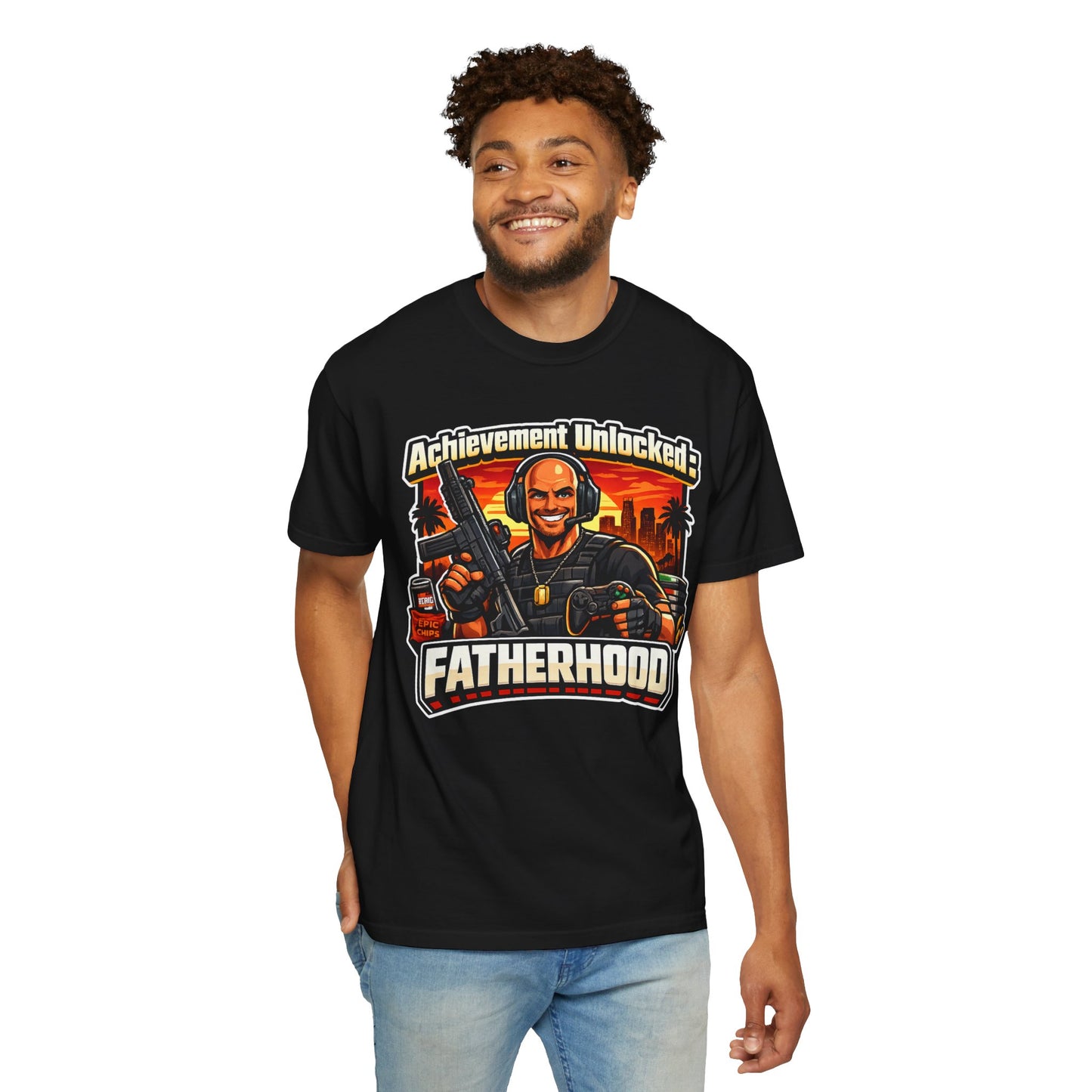 Achievement Unlocked Fatherhood Shirt | Gamer Dad T-Shirt | Funny Gaming Father Tee | FPS Gamer Dad Apparel | Retro Gaming Streetwear