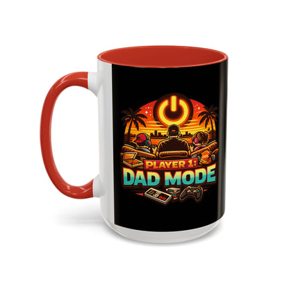 Player 1 Dad Mode Gaming Mug | Gamer Dad Coffee Mug | Retro Gaming Coffee Cup | Funny Gaming Dad Mug | Gamer Lifestyle Drinkware (11/15oz)