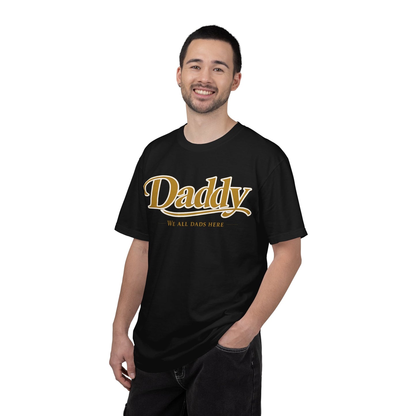Daddy We All Dads Here Shirt | Gamer Dad Streetwear Tee | Minimal Varsity Dad Shirt | Gaming Dads Online Apparel | Dad Lifestyle Tee