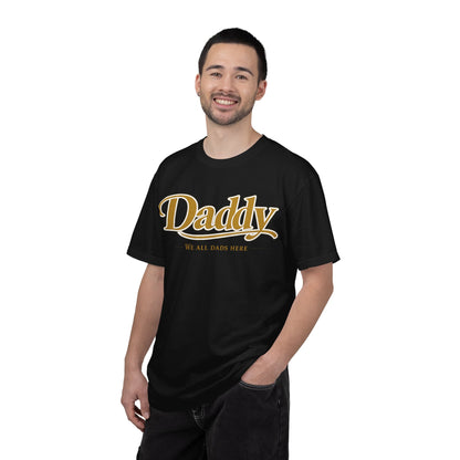 Daddy We All Dads Here Shirt | Gamer Dad Streetwear Tee | Minimal Varsity Dad Shirt | Gaming Dads Online Apparel | Dad Lifestyle Tee