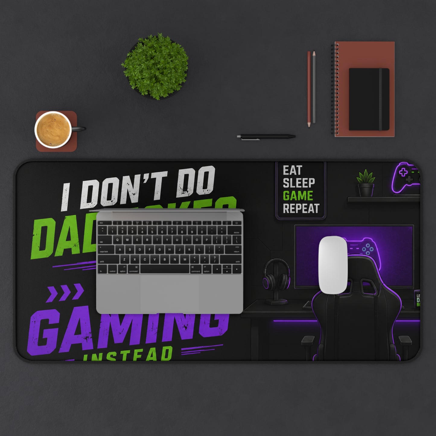 Gaming Desk Mat — "I Don't Do Dad Jokes, I Do Gaming Instead" RGB PC Mouse Pad for Gamer Dads